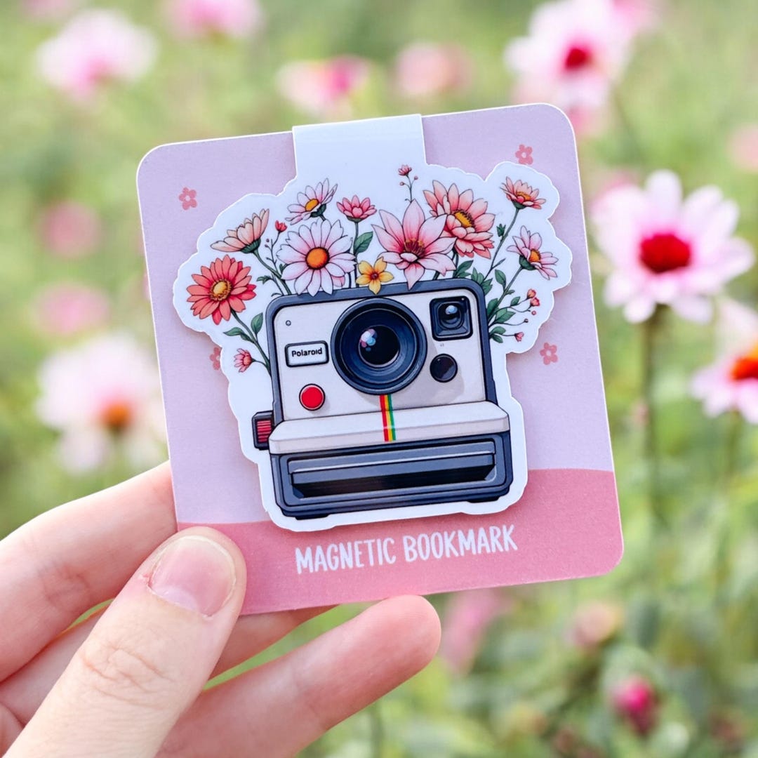 Flower and Camera Magnetic Bookmark | Book Lovers Gift | Poloroid ...