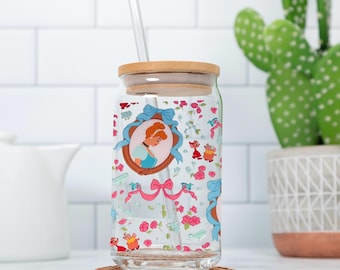Op Assepoester geïnspireerde glazen beker - 16 oz | Matcha-beker | IJskoffiekop | Op Disney geïnspireerde beker | Magisch ontwerp voor sprookjesfans