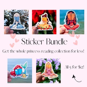 Princess Reading Collection Waterproof Sticker Bundle | Disney Inspired Kindle Sticker | Disney Inspired Water Bottle Sticker