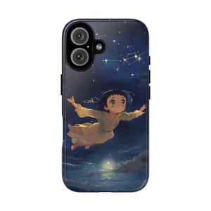Funda para teléfono Celestial Dreamer, adorable funda con personaje, funda de arte cósmico, regalo para niños, accesorio único para teléfono