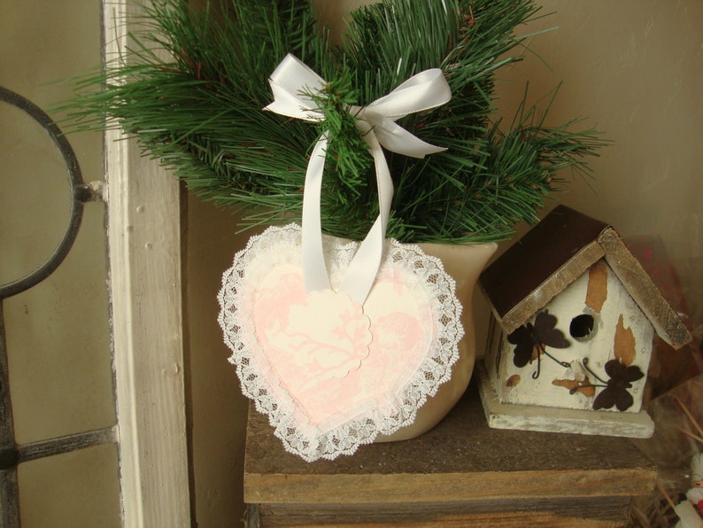 Valentine's Day ornaments, vintage Valentine's, heart ornaments, paper hearts, Galentine's Day gifts, turtle dove image 3