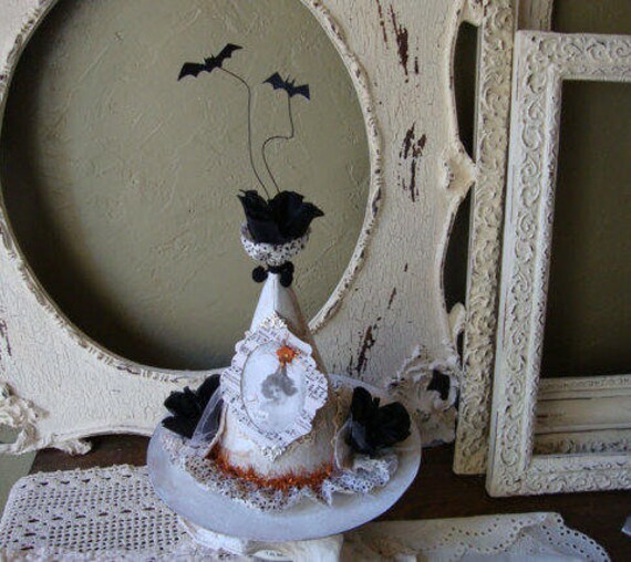White Witch Hat Halloween Centerpiece Table Decor Victorian Etsy