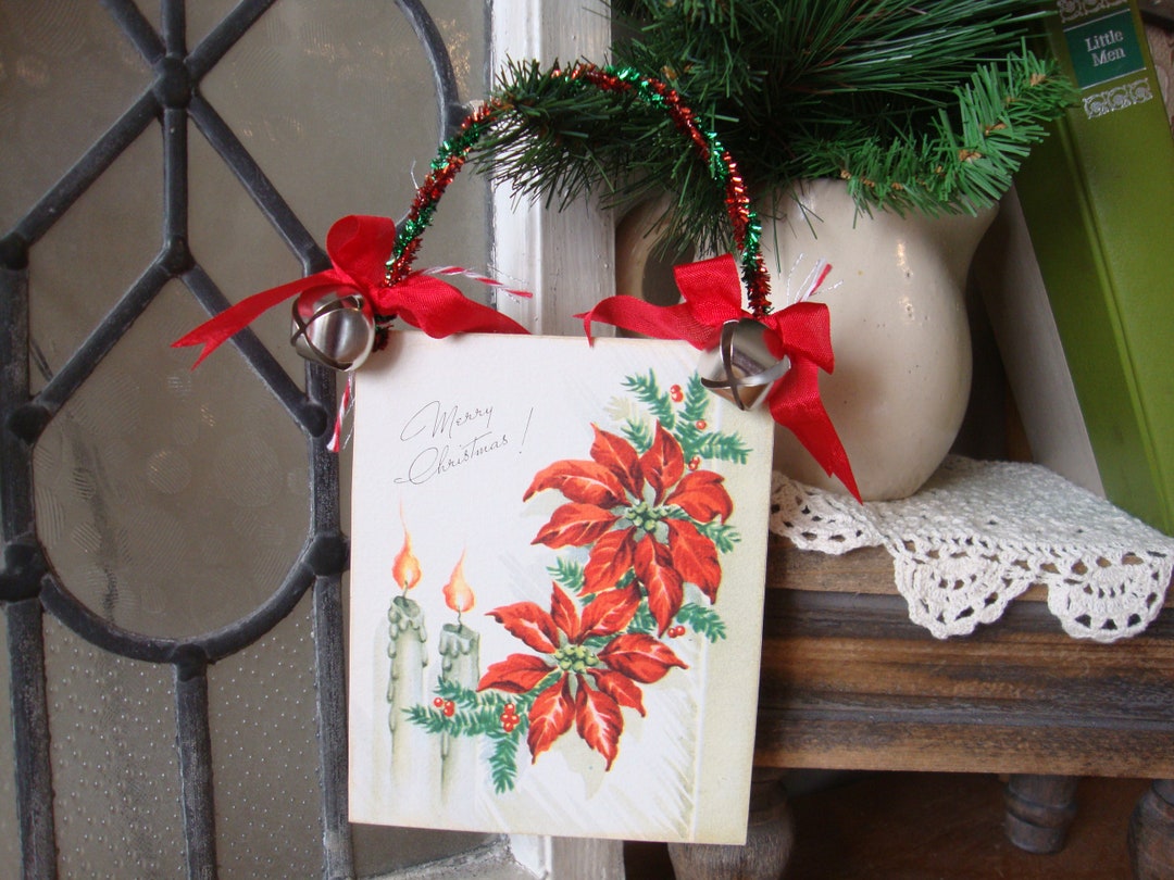 Vintage Christmas Card Ornaments Upcycled Decor Midcentury Etsy