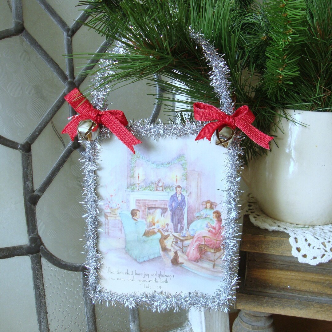 Vintage Christmas Card Ornament Upcycled Christmas Greeting Etsy