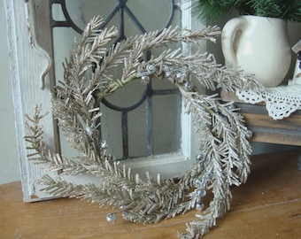 Silver Christmas Candle Wreath, Winter Farmhouse Table Decor