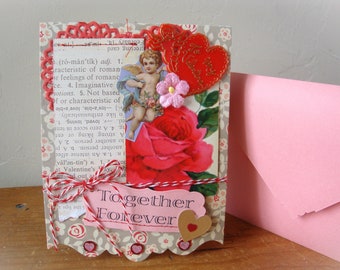 Valentine's Day card, mixed media card, greeting card, assemblage, Valentine greeting card, gifts for friends, for her, gifts under 10
