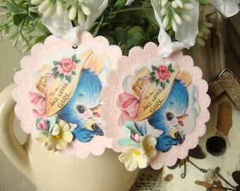 Vintage style Easter gift tags, Easter ornaments, for little girl, vintage blue bird tags, party favors tags, gifts under 10, party favors