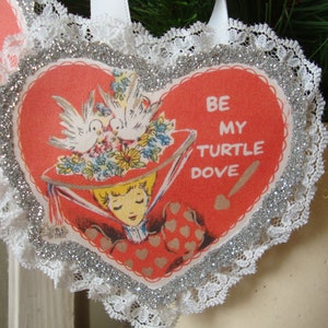 Valentine's Day ornaments, vintage Valentine's, heart ornaments, paper hearts, Galentine's Day gifts, turtle dove zdjęcie 2