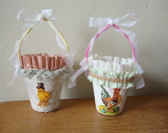 Easter peat pots, candy containers, Vintage style Easter baskets, party favor baskets, gifts for her, gifts under 10