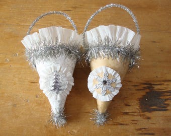 Christmas paper cone ornaments, candy containers, party favors