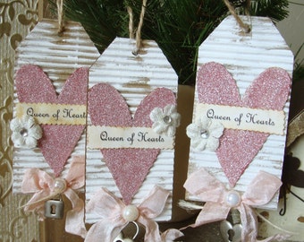 Valentine's Day ornament, Queen of hearts, heart ornaments, assemblage, party favor tags, gifts for her, galentine's Day gift