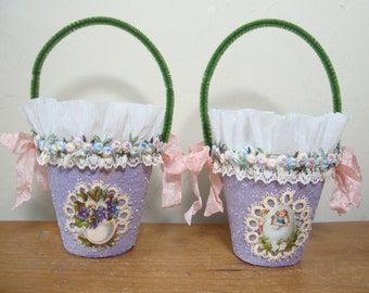 Easter baskets, candy holders, containers, Easter peat pots, gift basket, party favor bags, Vintage Easter, gifts under 20,