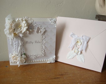 Vintage style wedding card, unique cards, card with box, wedding giftcard holder, paper art, mixed media cards, greeting card, party supply