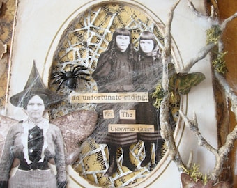 Halloween Assemblage, Victorian Gothic, Vintage Clipboard Art, Spooky mixed media Wall Decor