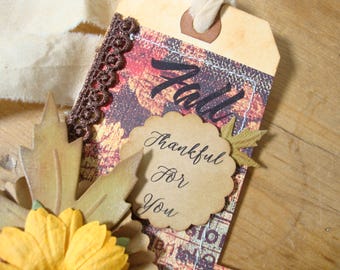 Handmade Fall Thankful for You Tag, Wine Bottle Gift Tag