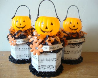 Vintage style Halloween candy containers, All Hallows Eve, paper mache gift box
