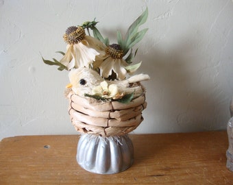 Assemblage for Spring, table decor, birds nest decor, farmhouse decor, small floral arrangement, mixed media decor