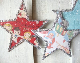 Vintage Christmas star ornaments, 1950's decor, Kitchy Christmas