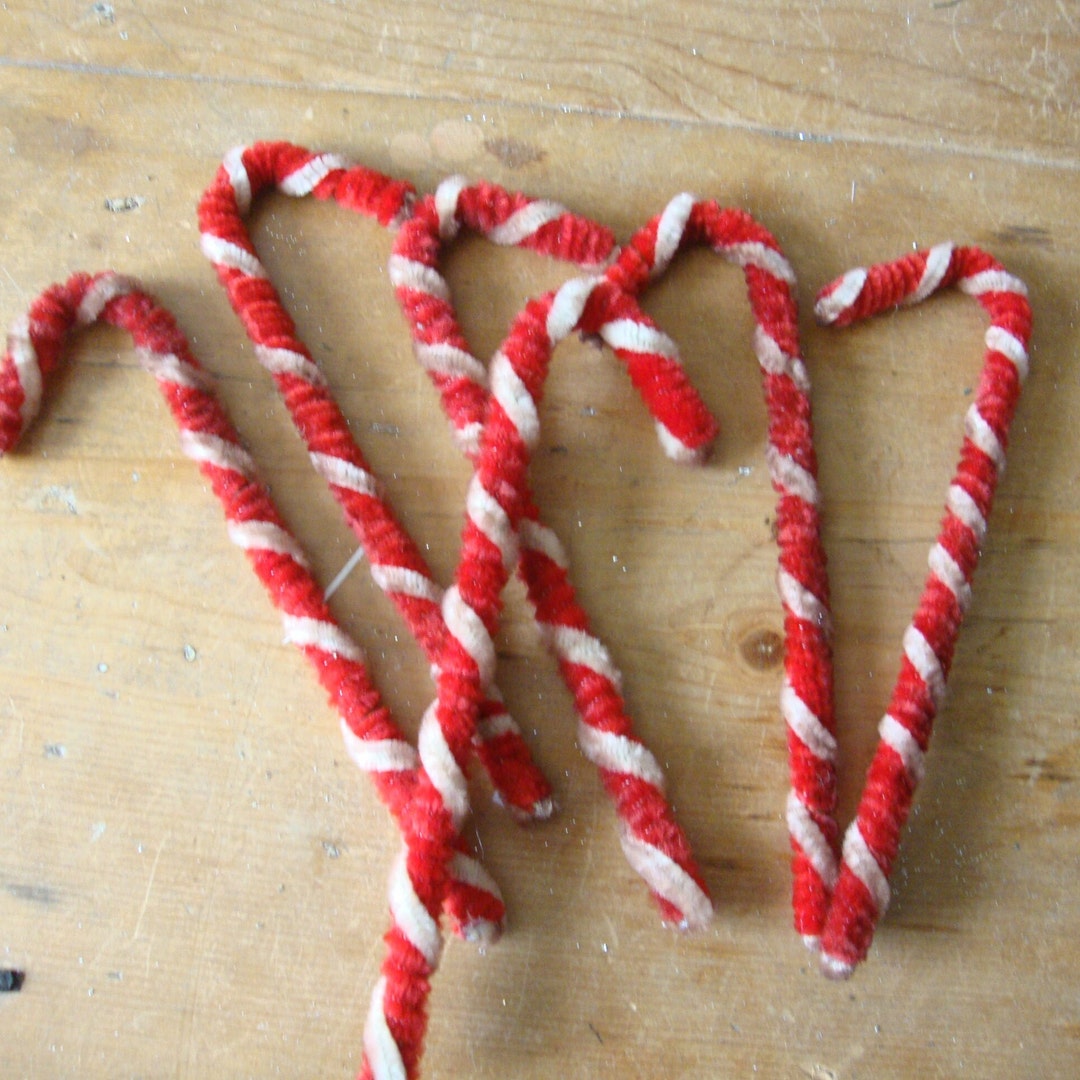 Chenille Candy Canes, Primitive Candy Cane Ornaments, Vintage Style