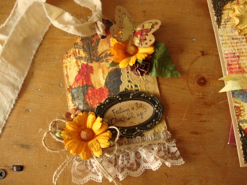 paper art chicken tag gift tag for friend get well Funny card Chicken card Rooster farmhouse style Feeling a bit clucked-up?