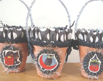 Vintage Halloween Candy Container, Handmade Peat Pot Party Favor