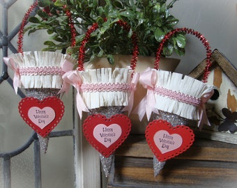 Valentine's Day candy containers, ornaments, paper mache cones, gift wrap, party favor, gifts for her, packaging