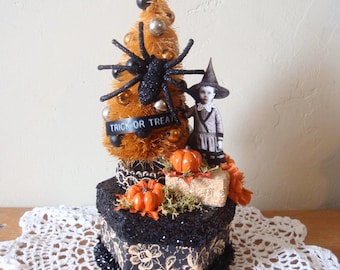 Vintage Halloween Assemblage, Spooky Candy Container,  Witchy Gift Box