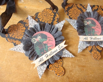 Vintage style Halloween ornaments, All Hallows Eve decor, pendant ornaments