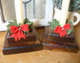 Vintage Christmas candle holders, wood candleholders, candlestick holders, vintage handmade, Christmas decor