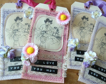 Mother's Day gift tags, assemblage, gifts for mom, vintage tags, gifts for her, package embellishments, party supplies, craft supplies