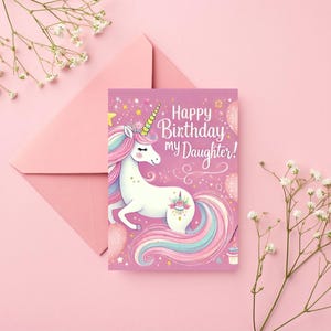 Unicorn Birthday Card, Digital Download 5x7, Happy Birthday Card, Printable Card, Birthday Card for Girls, Unicorn Girl Birthday Card, DIY