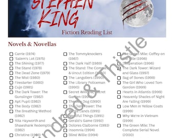 Stephen King Reading Checklist Book Tracker Fiction 2026 Bookshelf Reading Log Printable Pages Digital Template Reading Journal PDF List