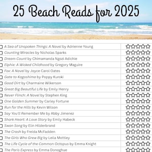 Beach Reads 2025 Reading Checklist Book Tracker Novels Bookshelf Reading Log Printable Pages Digital Template Reading Journal PDF List