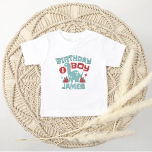 Benutzerdefinierte Dinosaurier ersten Geburtstag T-Shirt 1. Geburtstag Outfit T-Rex Geburtstag Junge Shirt Dino Geburtstag Thema personalisierte ersten Geburtstag Party Shirt