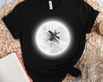 Beetle Moon Shirt Mooncore Bug Lover Tee Stag Beetle Tshirt  Insect Bug Entomologist Gift Naturecore Science Nerd Quirky Tee Entomology