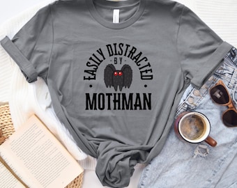 Easily Distracted By Mothman Shirt Funny Cryptid Gift Cryptozoology Tee Urban Legend Lovers Paranormal Enthusiasts West Virginia T-shirt