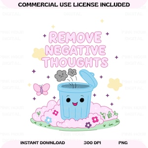 Remove negative thoughts PNG quote, pastel mental health awareness girly PNG, transparent background, positivity stickers, commercial use