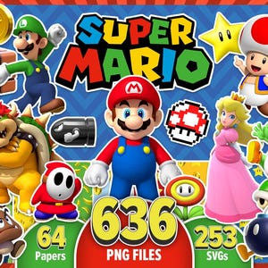 Super Mario Mega Bundle PNG SVG Clipart | Mario Digital File | Mario Kart Art | Princess Peach Png | Luigi SVG | Bowser Design