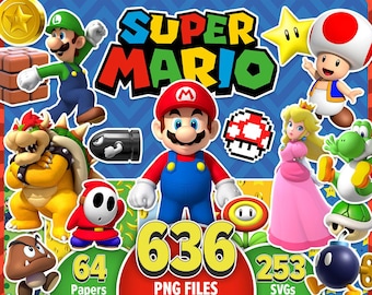 Super Mario Mega Bundle PNG SVG Clipart | Mario Digital File | Mario Kart Art | Princess Peach Png | Luigi SVG | Bowser Design