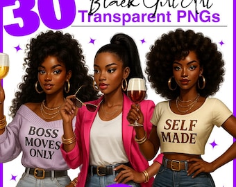 30 Black Girl Clipart Bundle | Fashionable Afro PNGs (300 DPI)