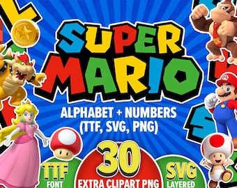 Super Mario-Inspired Font and Alphabet | Digital Letters and Numbers | SVG, PNG and TTF Files for Cricut & Sublimation