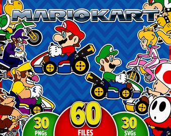 Mario Kart Mega Bundle PNG SVG Clipart | Mario Digital File | Mario Kart Art | Princess Peach Png | Luigi SVG | Bowser Design