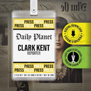 Clark Kent Daily Planet Presspass, utskrivbart cosplay-märke i PDF-format
