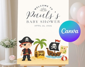 Pirate Baby Shower Welcome Sign Editable Canva Template Pirate Treasure Baby Shower Entrance Sign Template Colorful Minimal 18x24 & 24x36