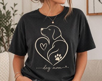 Minimalist Dog Mom Heart Paw Print T-Shirt, Comfort Colors Pet Lover Tee
