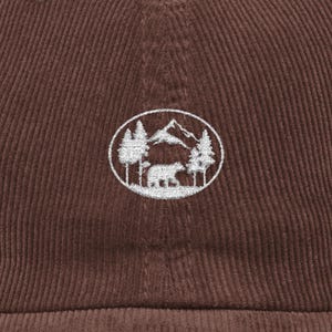 Embroidered Bear Mountain Corduroy Hat: Vintage Hiking Cap