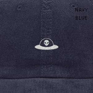 Embroidered Alien UFO Cap: Vintage Corduroy Baseball Hat