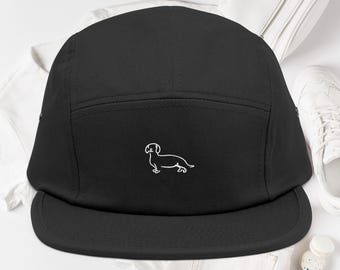 Embroidered Dachshund Outline 5 Panel Cap, Minimal Wiener Dog Hat