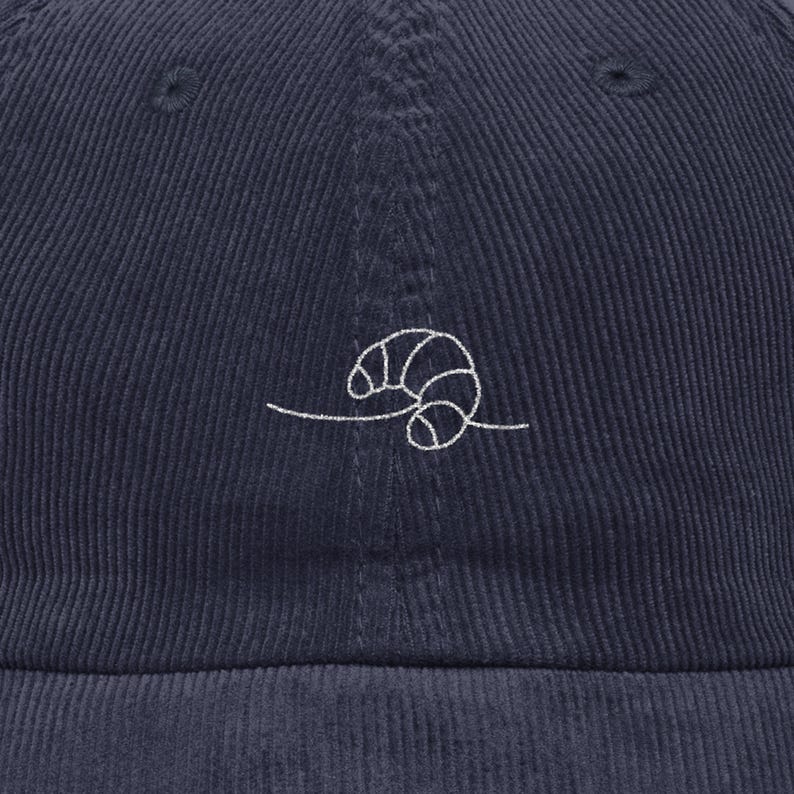Embroidered Croissant Corduroy Cap, Bread Lover Gift afbeelding 1