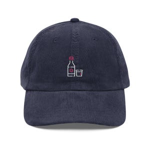 Embroidered Corduroy Cap, Korean Soju Bottle & Shot Glasses Outline Hat, Soju Lover Gift, Vintage Cap, Adjustable Baseball Cap